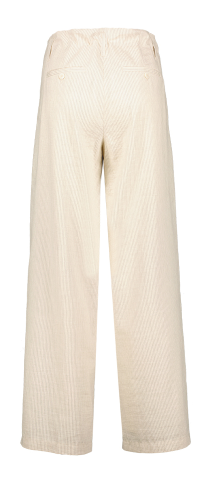 Beige wijde broek met bandplooi en fijne streep Addison Cambio 