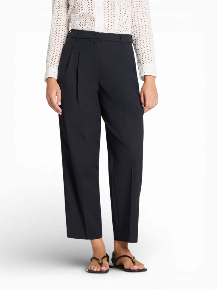 Blauwe losvallende broek met bandplooi Emilie Cambio