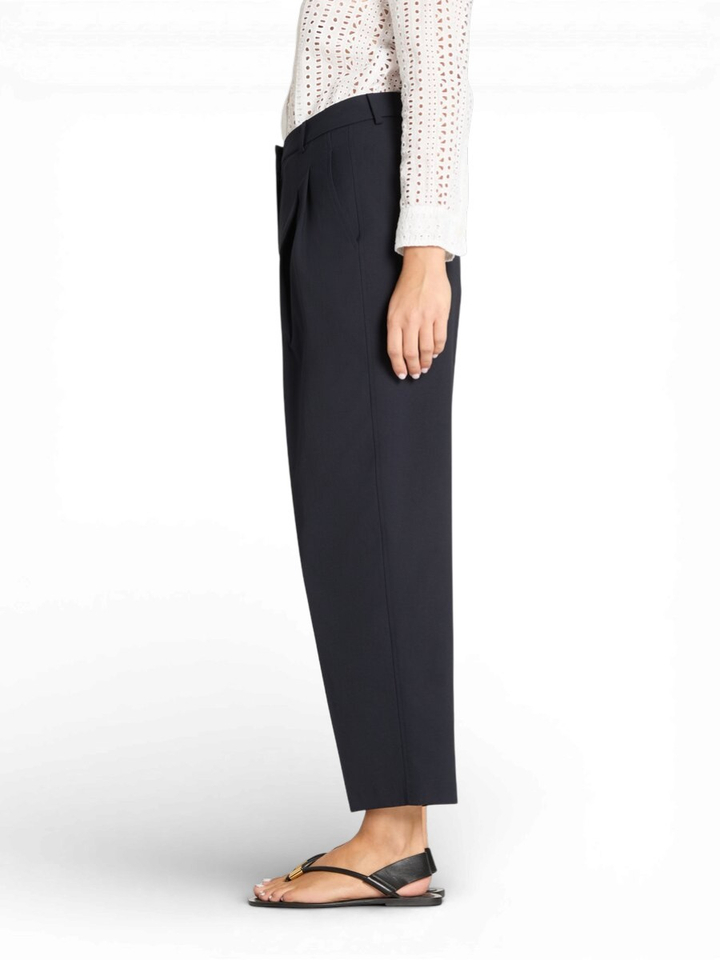 Blauwe losvallende broek met bandplooi Emilie Cambio