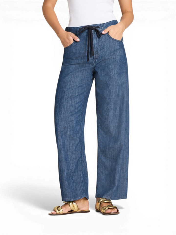 Blauwe katoenen broek met koord Baggy Cambio