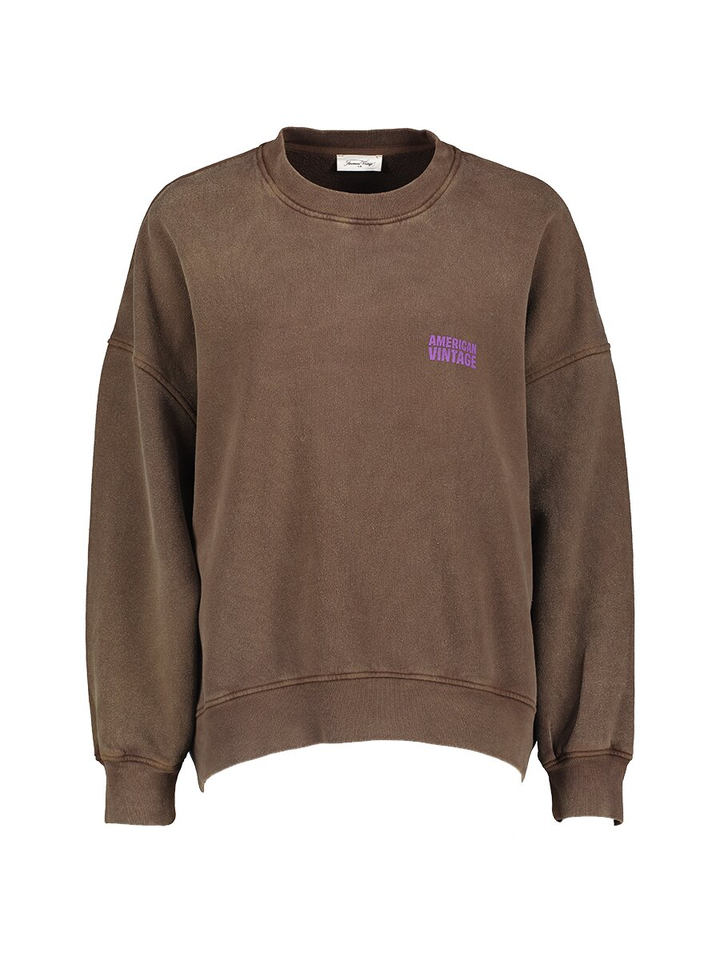 Donkerbruine katoenen sweater met ronde hals American Vintage