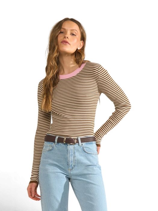 Gestreepte pull met bruine strepen Filina Pullover Numph