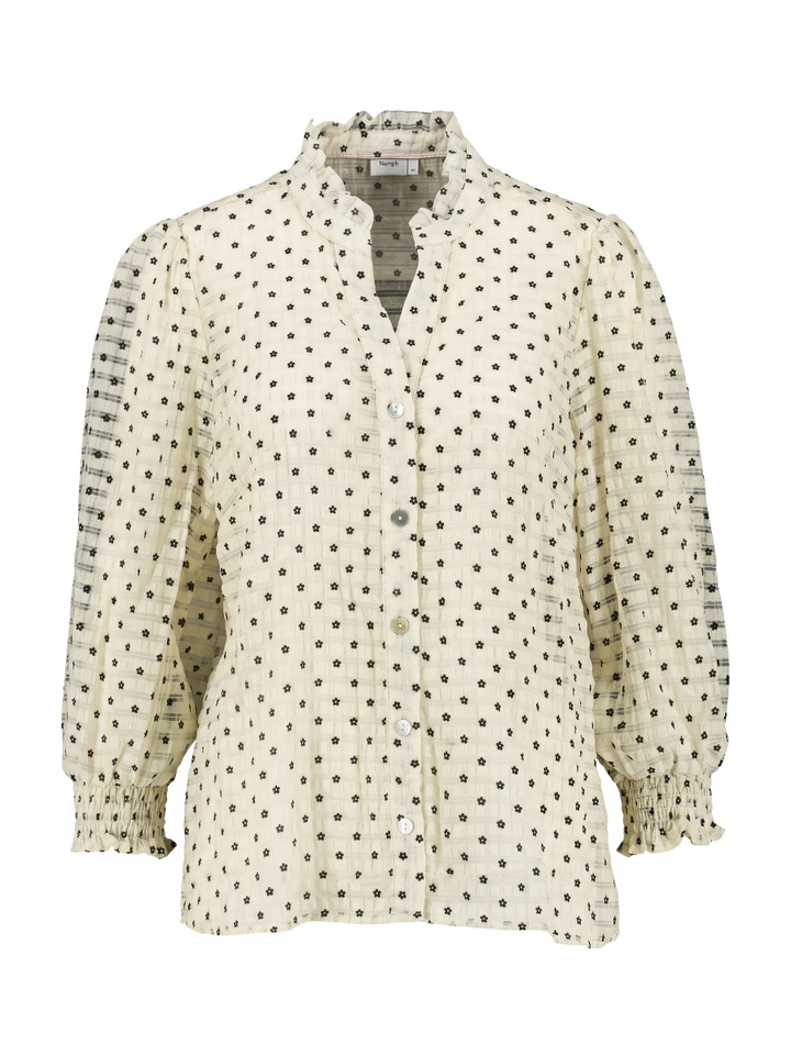 Beige bloes met zwarte bloemen Jannet Shirt Numph