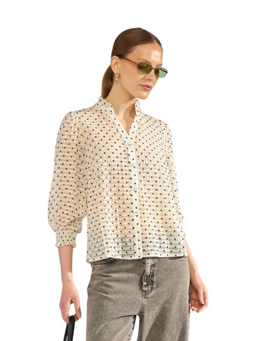 Beige bloes met zwarte bloemen Jannet Shirt Numph
