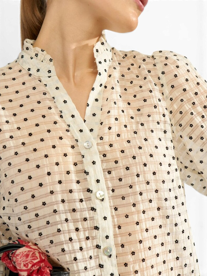 Beige bloes met zwarte bloemen Jannet Shirt Numph