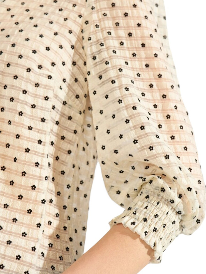 Beige bloes met zwarte bloemen Jannet Shirt Numph