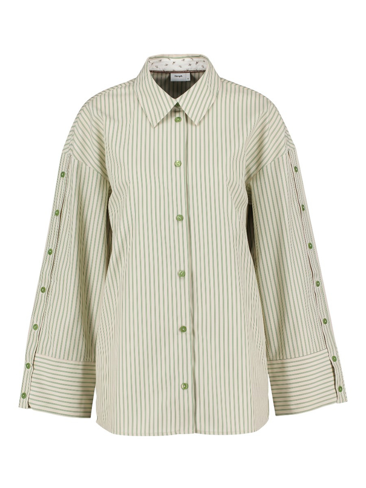 Beige bloes met groene strepen en knoopdetail Numph