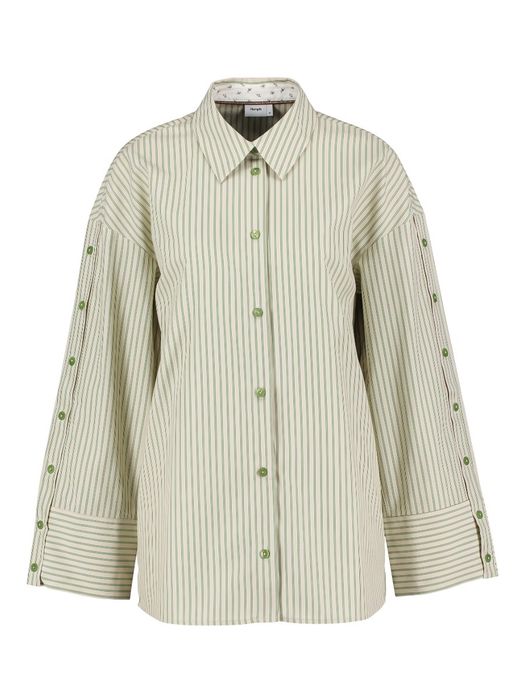 Beige bloes met groene strepen en knoopdetail Numph