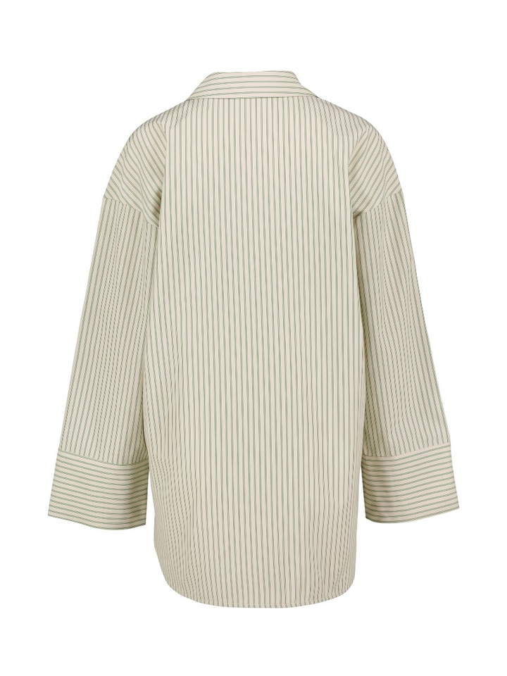 Beige bloes met groene strepen en knoopdetail Numph