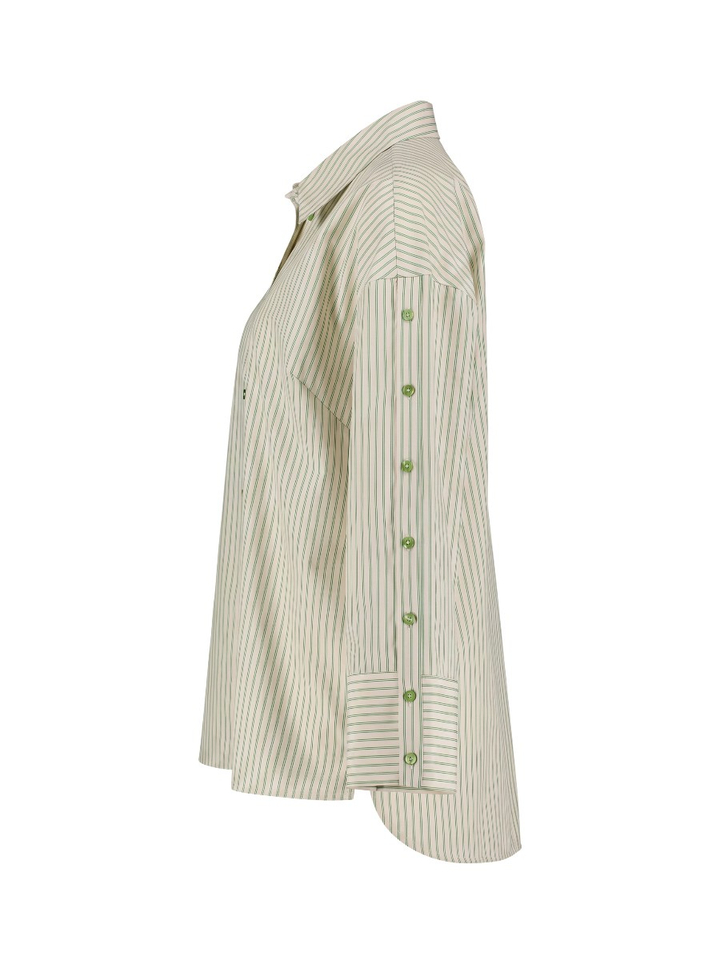 Beige bloes met groene strepen en knoopdetail Numph
