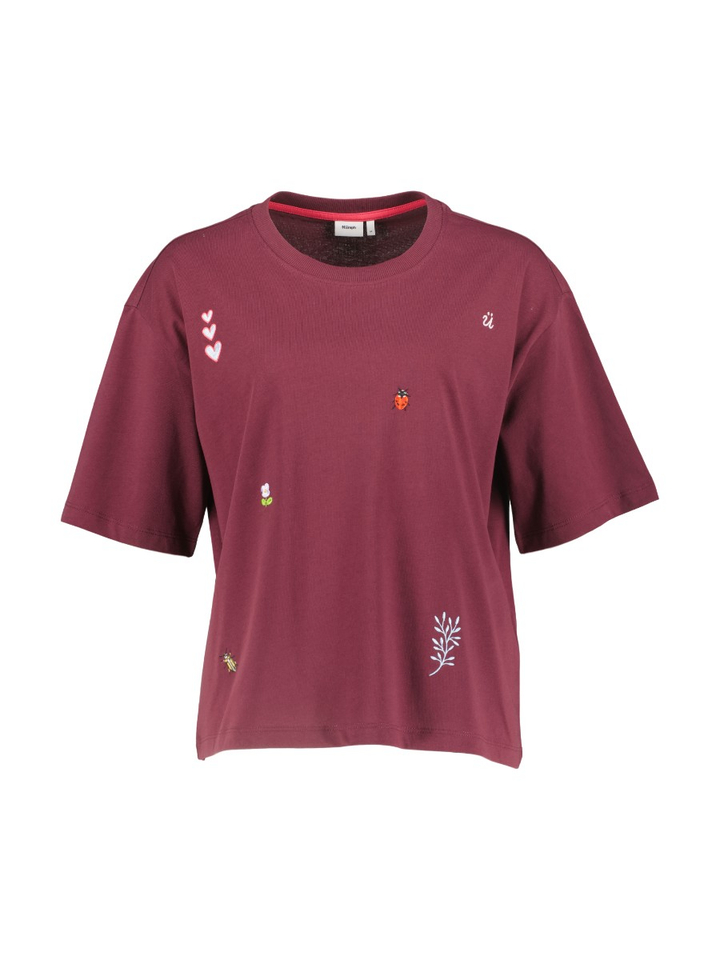 Bordeaux T-shirt met opdruk Tenia Boxy T-shirt Numph 