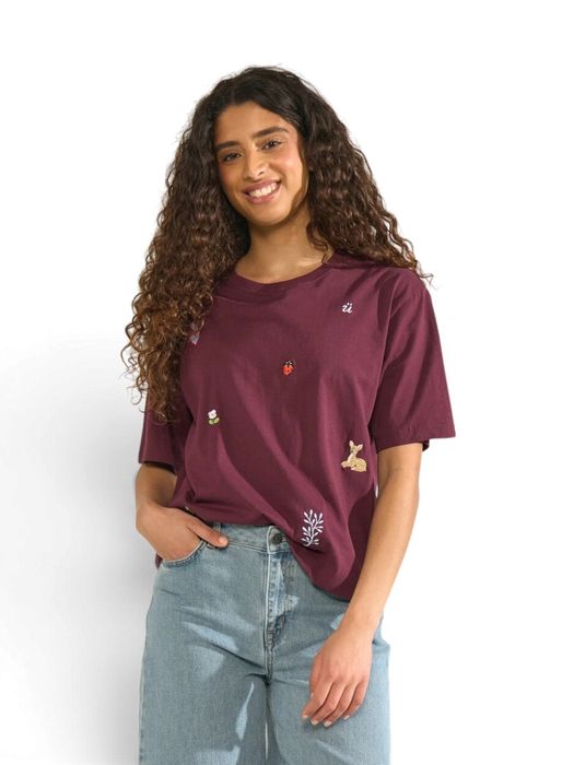 Bordeaux T-shirt met opdruk Tenia Boxy T-shirt Numph