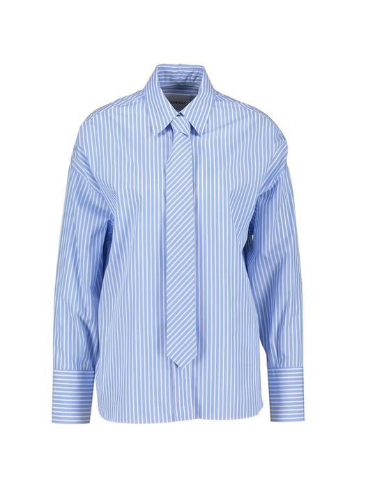 Wit met blauw gestreepte bloes met bijhorende das Marianne Academia