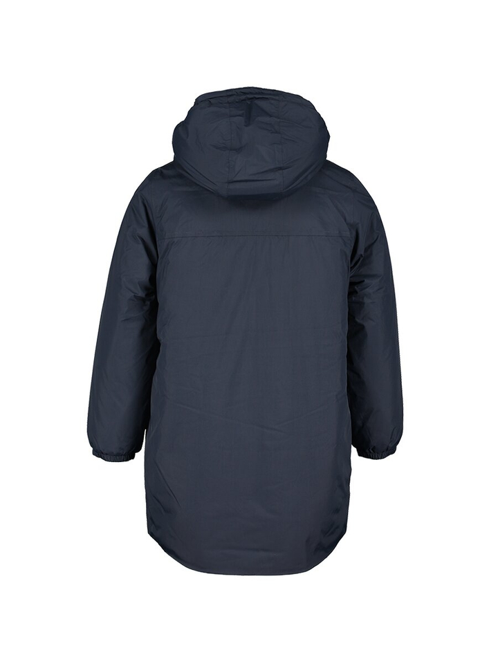 Blauwe jas met rits en kap in teddy stof Claude Orsetto K-Way 