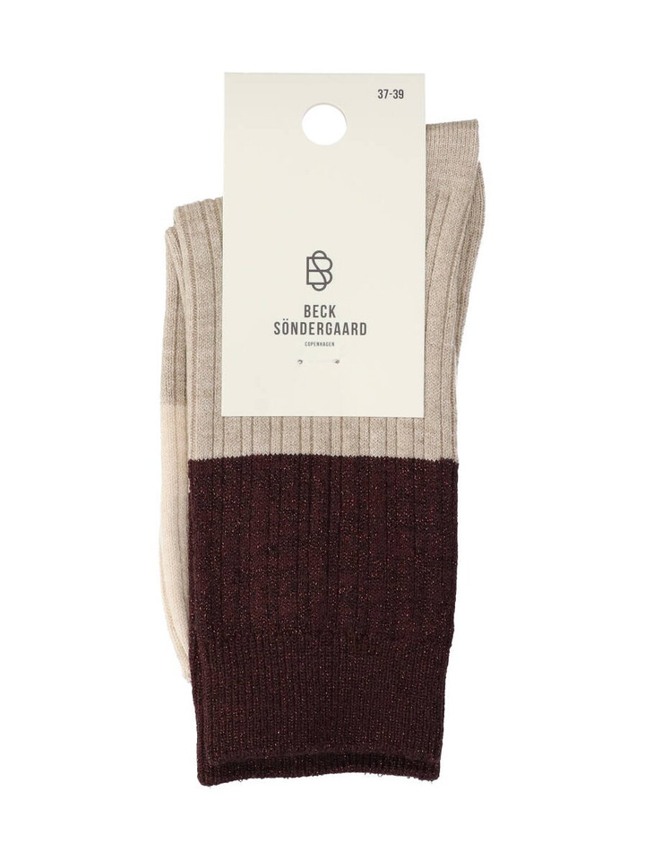 Beige kousen met bordeaux detail Beck Sondergaard