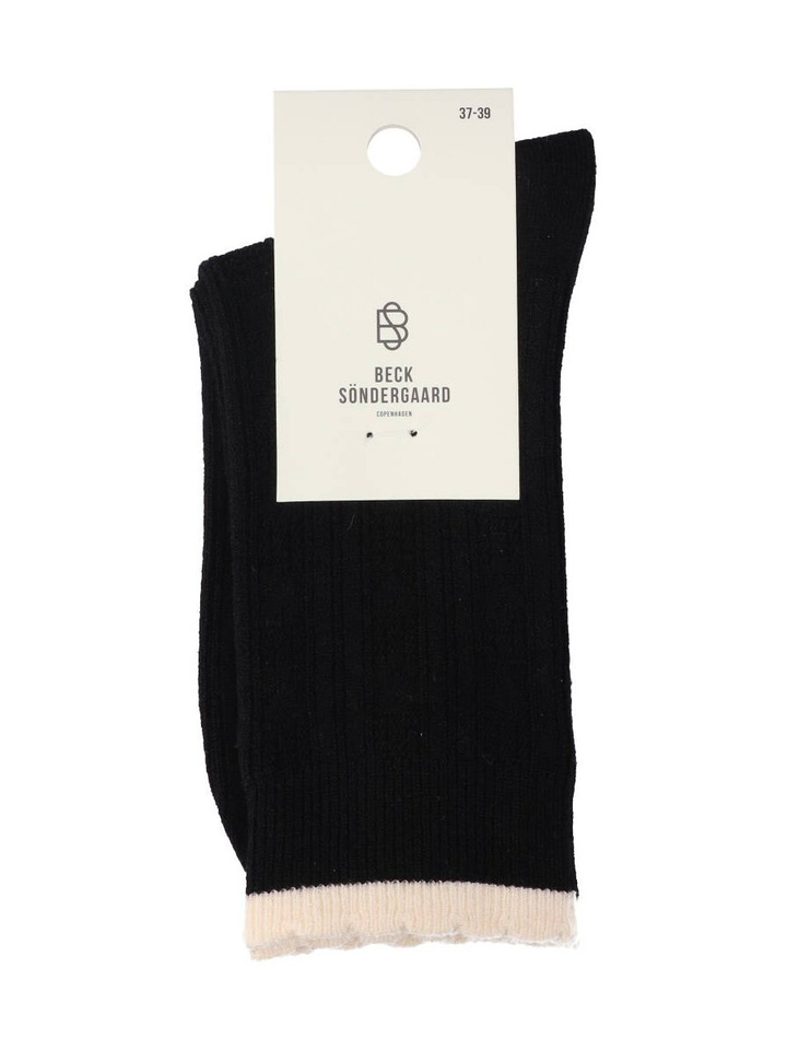 Zwarte kousen met ecru detail Beck Sondergaard