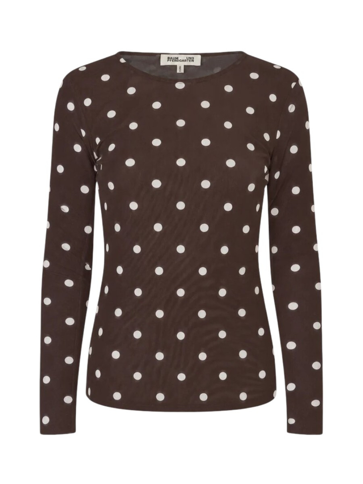 Bruine t-shirt met een stretch polkadotprint Jodie Baum Und Pherdgarten