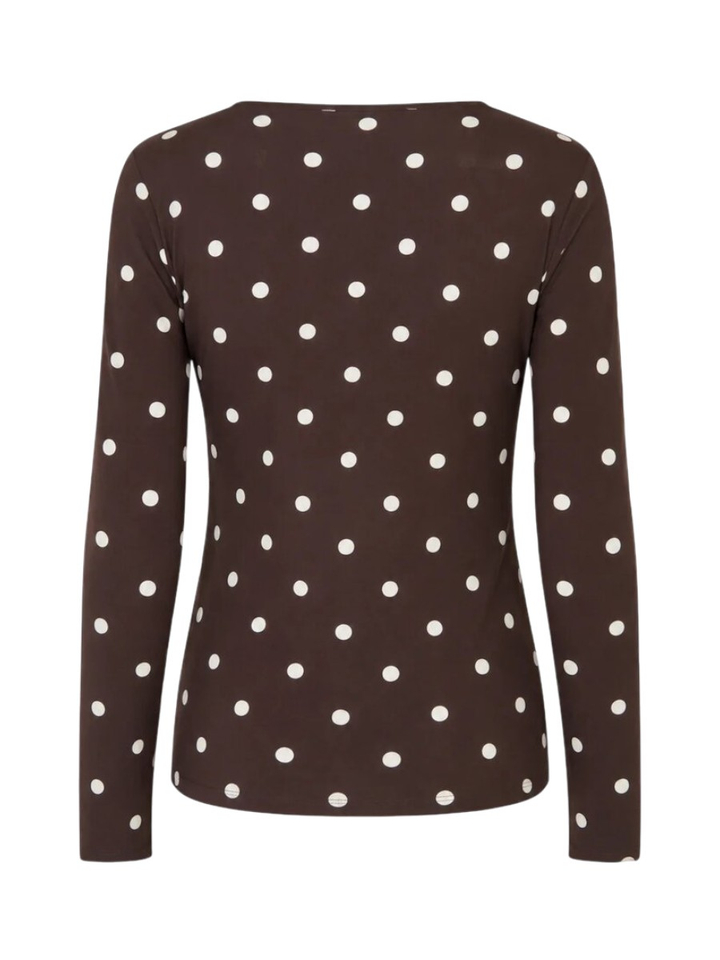 Bruine t-shirt met een stretch polkadotprint Jodie Baum Und Pherdgarten