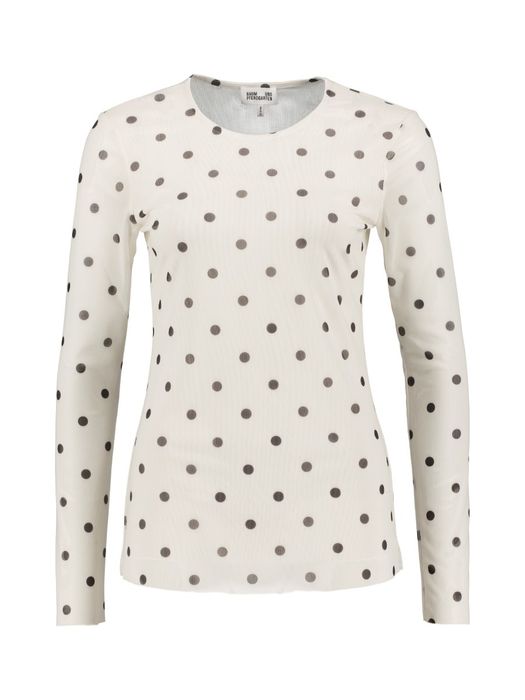 Creme kleurige t-shirt met een stretch polkadotprint Jodie Baum Und Pherdgarten