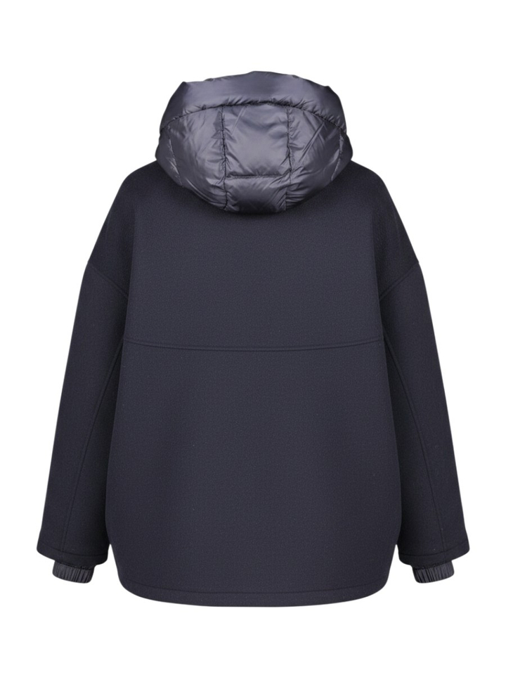 Donkerblauwe wollen jas met afneembare kap Blonde N08