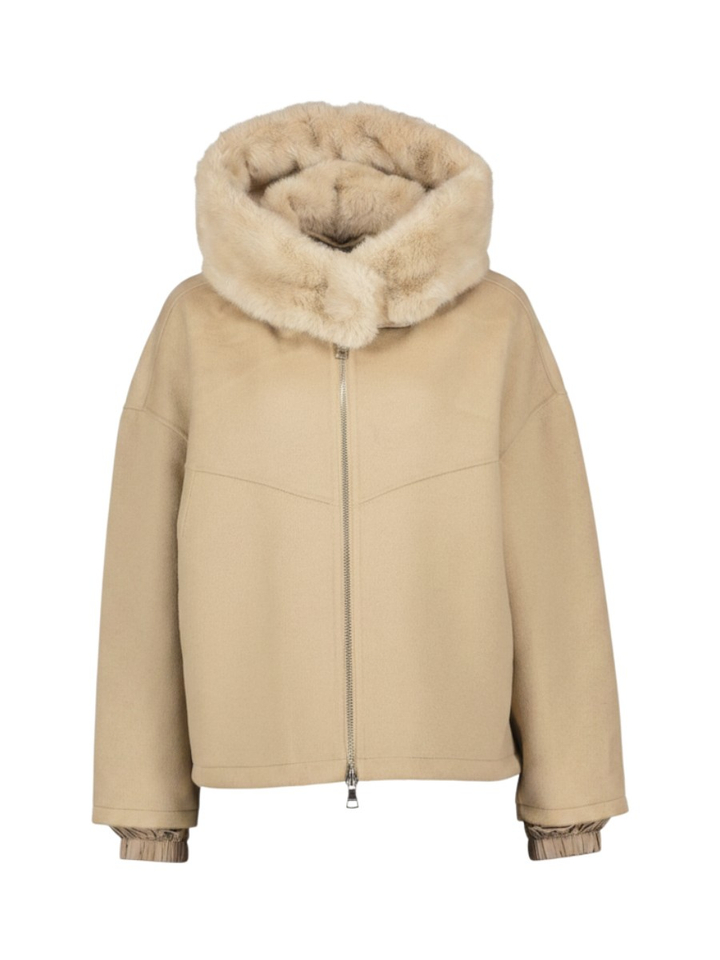 Beige jas met faux fur kraag Blondo NO8
