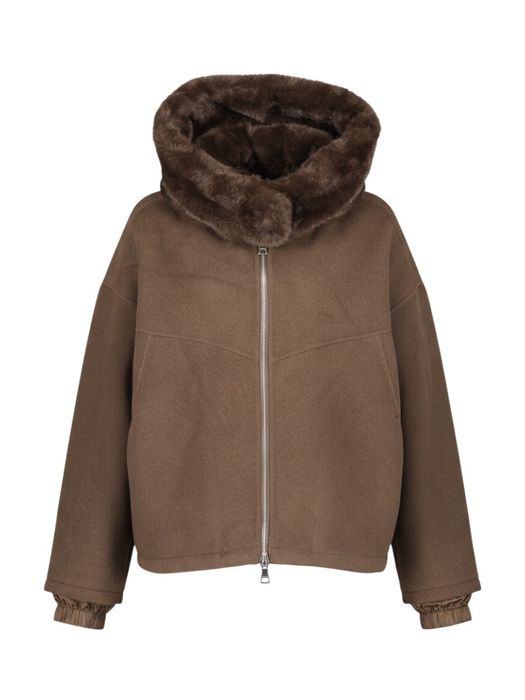 Donkerburine wollen jas met faux fur kraag Blonde N08