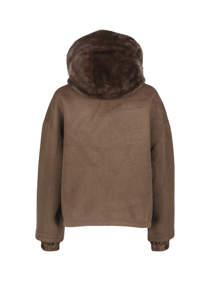 Donkerburine wollen jas met faux fur kraag Blonde N08