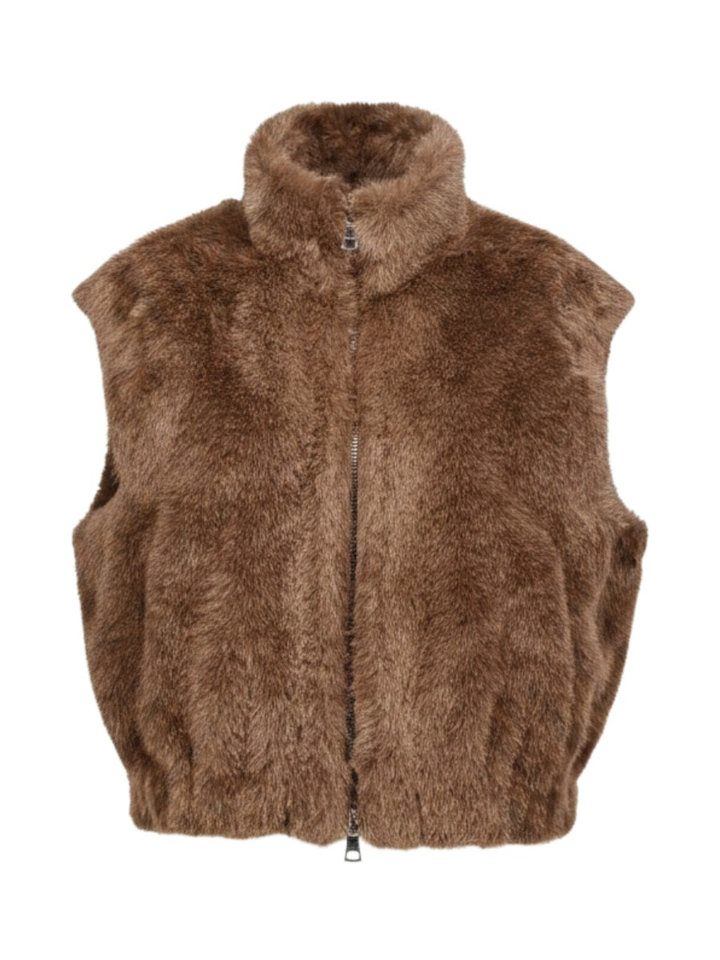 Bruine bodywarmer in faux fur Leni Bonde N08
