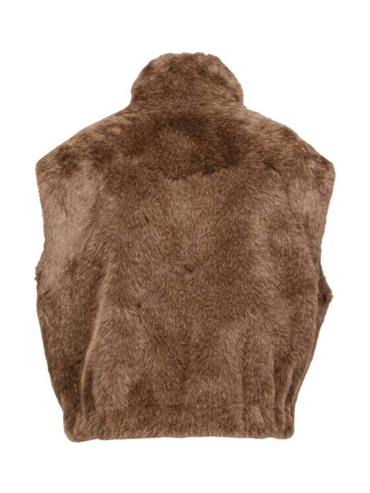 Bruine bodywarmer in faux fur Leni Bonde N08