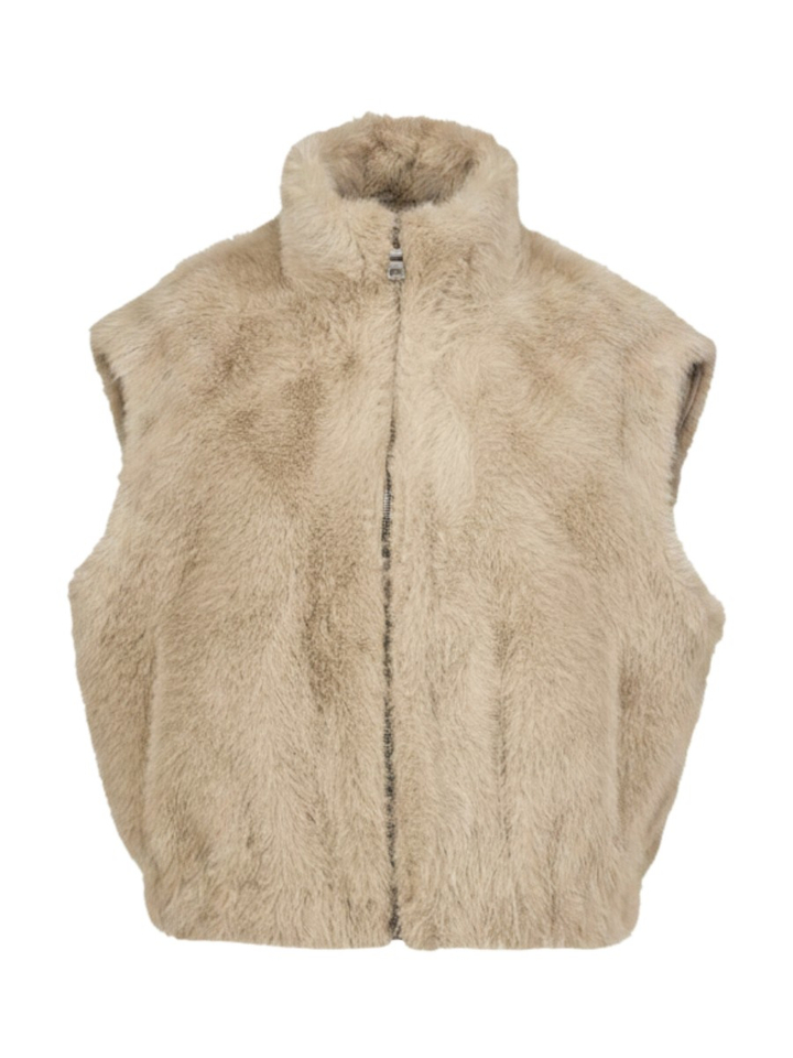 Beige bodywarmer in faux fur Leni Blonde N08