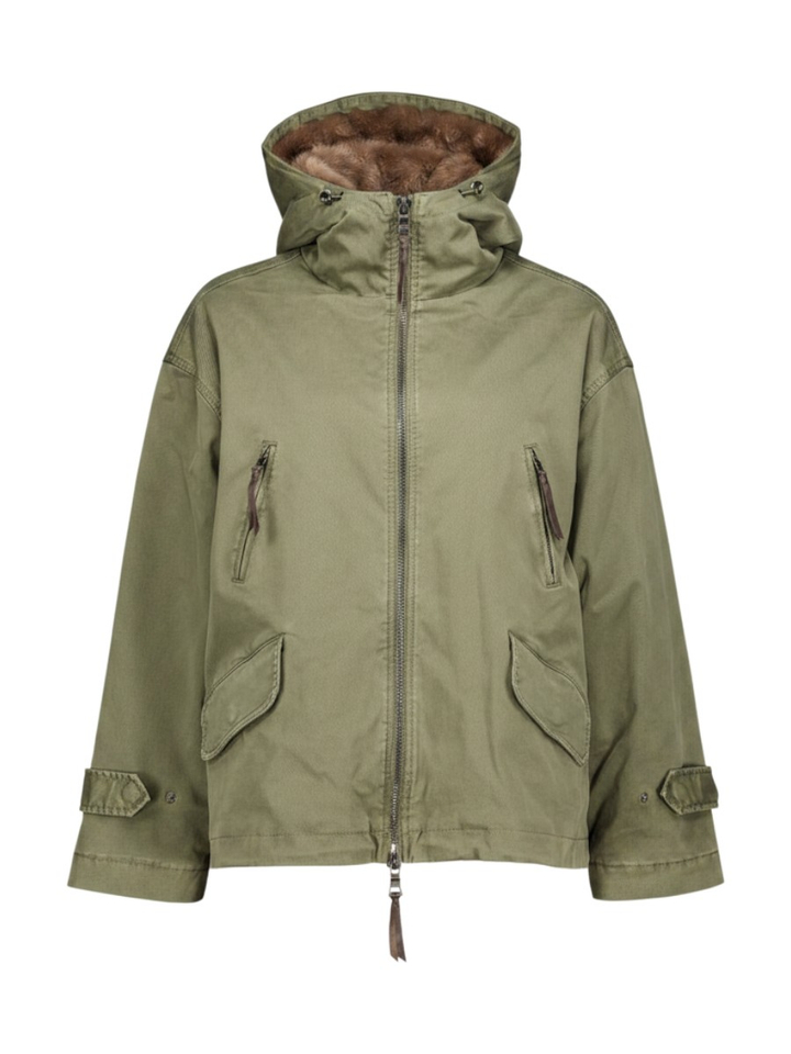 Kaki groene parka met faux fur in de kap Bella Blonde NO8