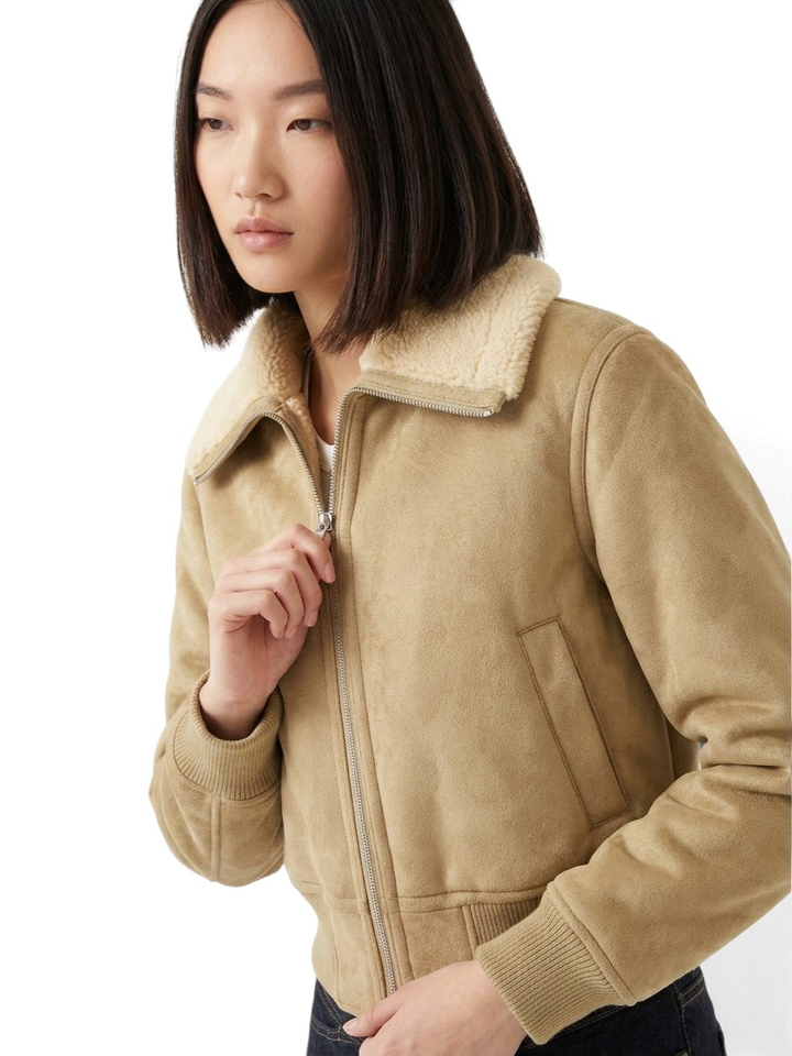Beige korte jas met teddy Cleveland Como N01