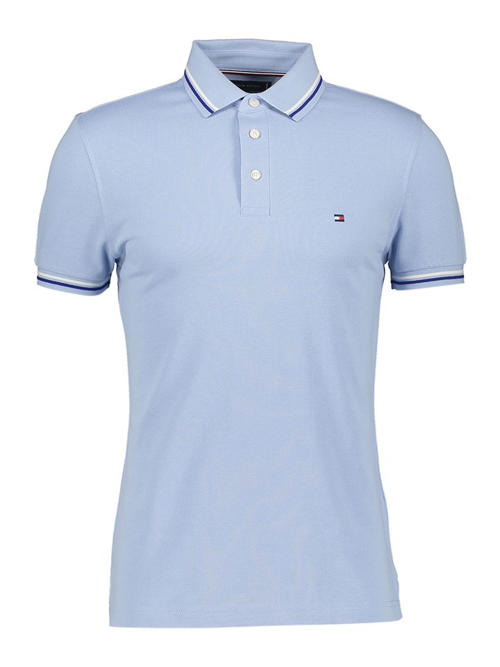 Lichtblauwe polo met streep detail Tommy Hilfiger