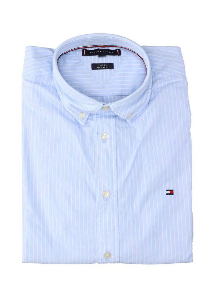 Lichtblauw katoenen hemd (regular fit) met strepen en lange mouwen Tommy Hilfiger 