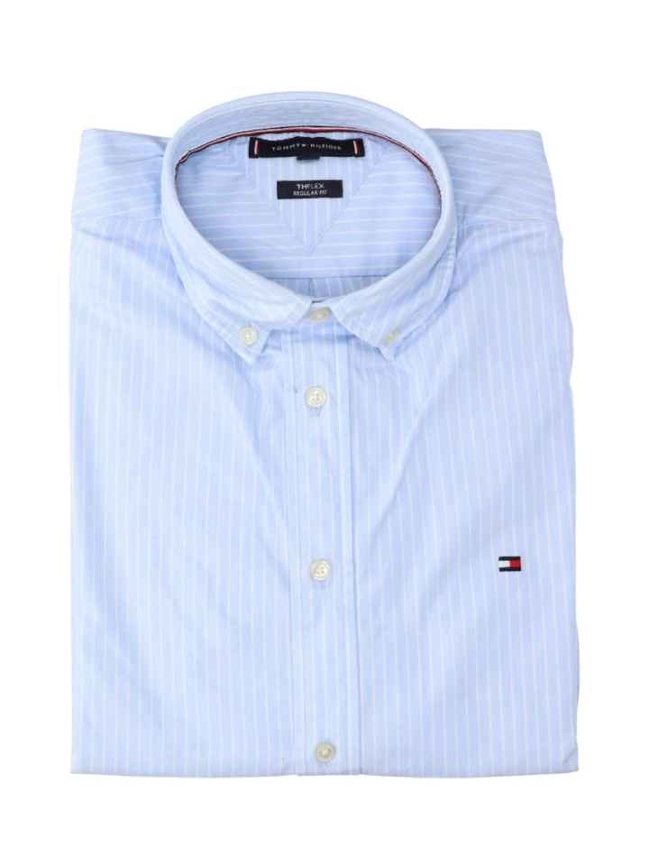 Lichtblauw katoenen hemd (regular fit) met strepen en lange mouwen Tommy Hilfiger 