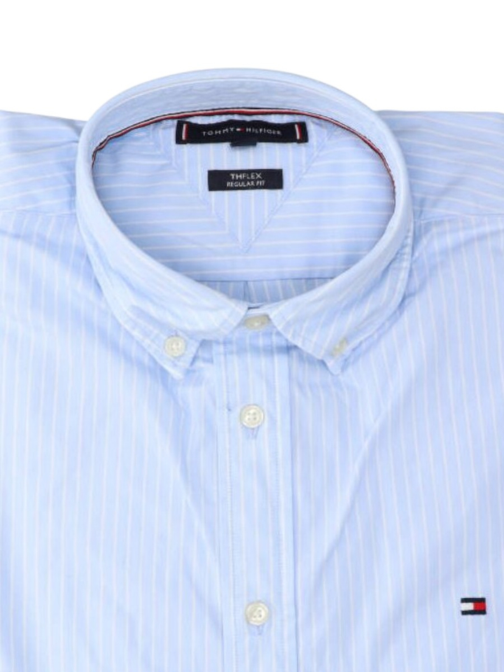 Lichtblauw katoenen hemd (regular fit) met strepen en lange mouwen Tommy Hilfiger 