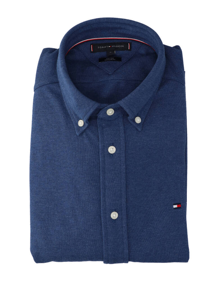 Jeansblauwe polo met lange mouwen Tommy Hilfiger 