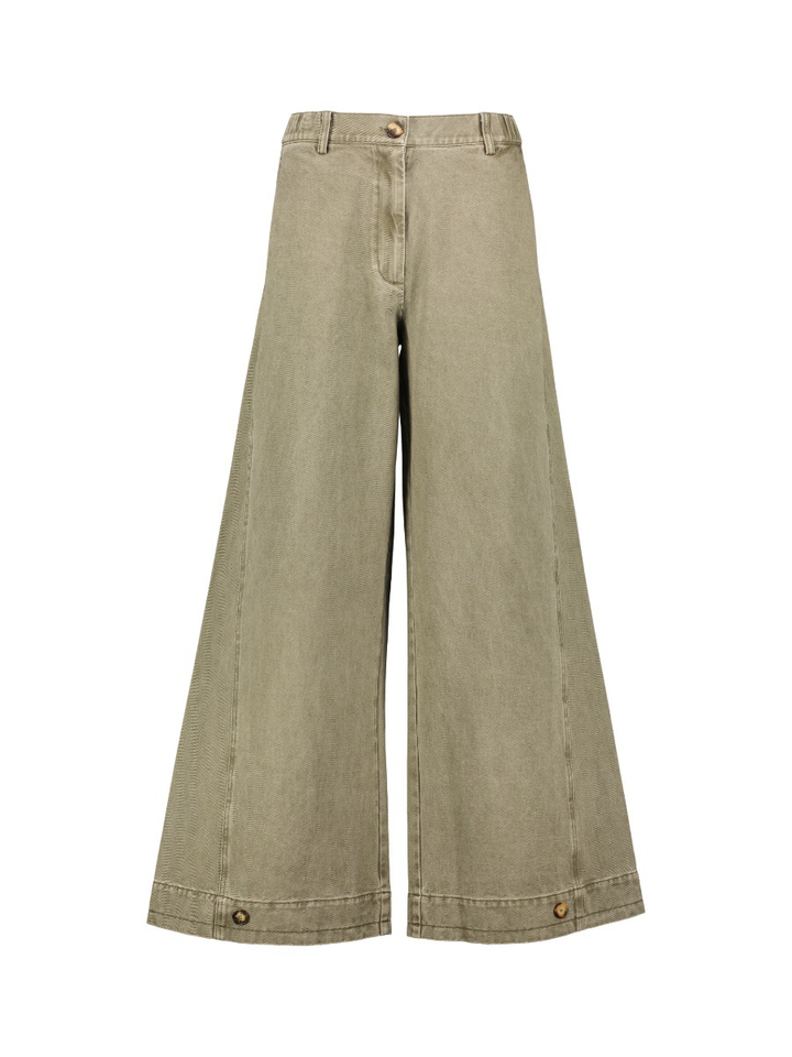 Sage green broek met knoop detail onderaan Rue De Tokyo 