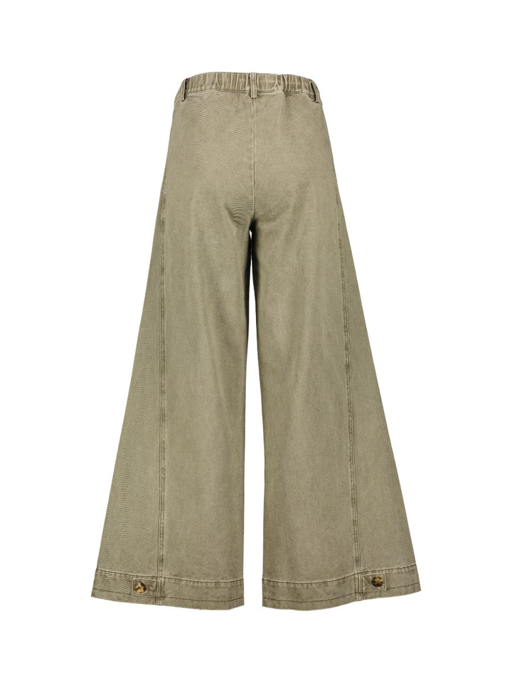 Sage green broek met knoop detail onderaan Rue De Tokyo 