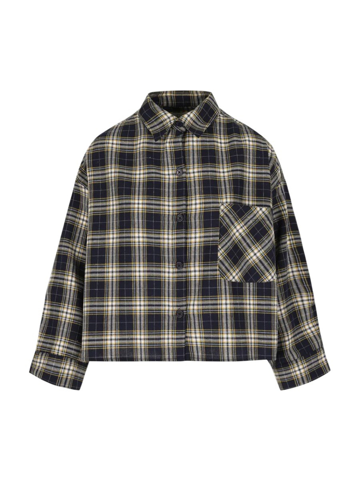 Donkerblauwe geruite blouse met geel Nikki Rae 