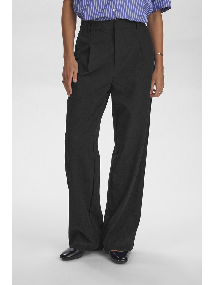 Zwarte wijde broek met bandplooi Mathy Numph