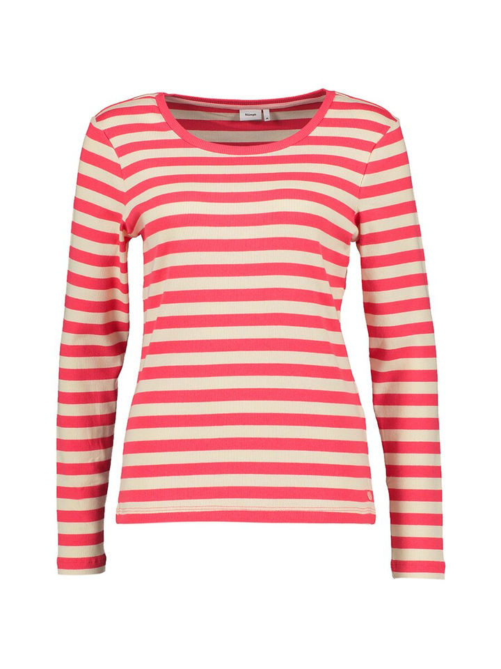 Rood en ecru gestreepte t-shirt met ronde hals Mixie Numph