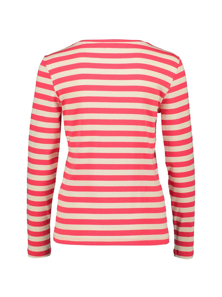 Rood en ecru gestreepte t-shirt met ronde hals Mixie Numph
