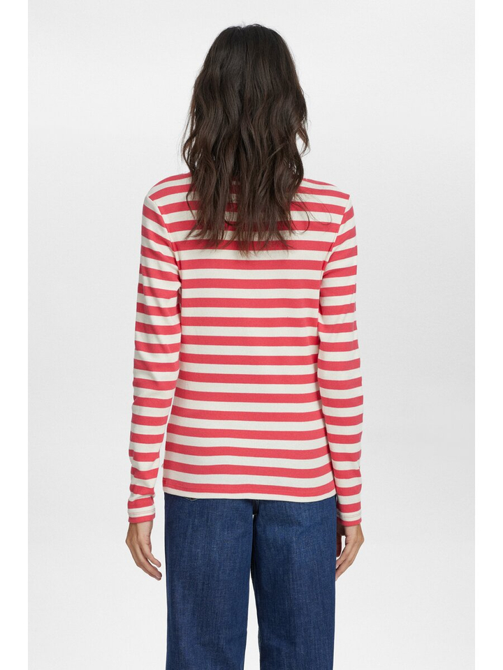 Rood en ecru gestreepte t-shirt met ronde hals Mixie Numph