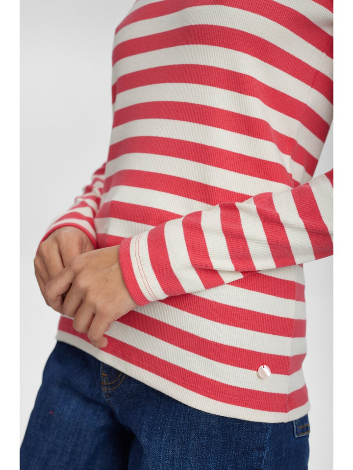 Rood en ecru gestreepte t-shirt met ronde hals Mixie Numph