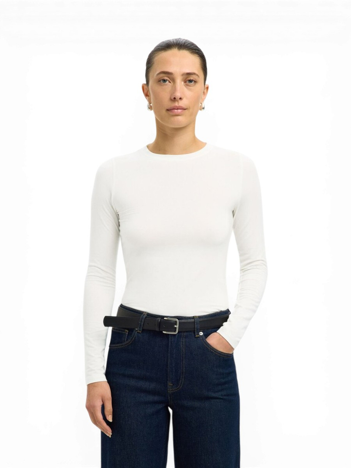 Ecru kleurige doorschijnende t-shirt Selected Femme