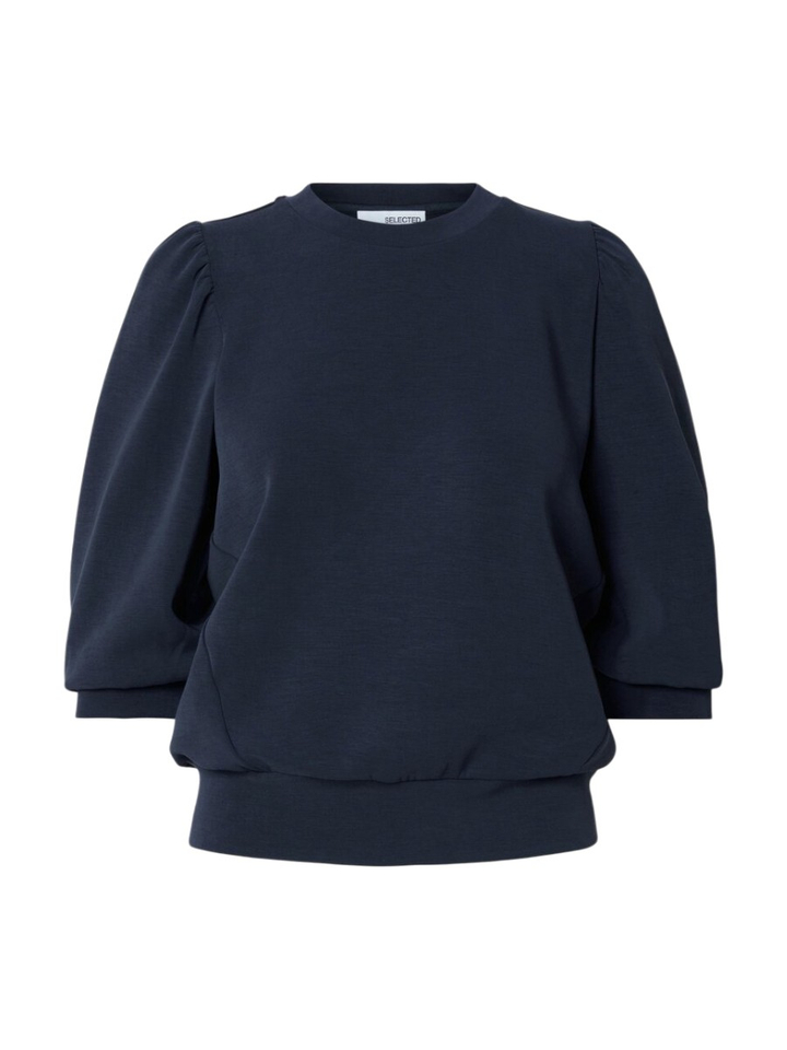 Donkerblauwe pull met driekwart mouwen Selected