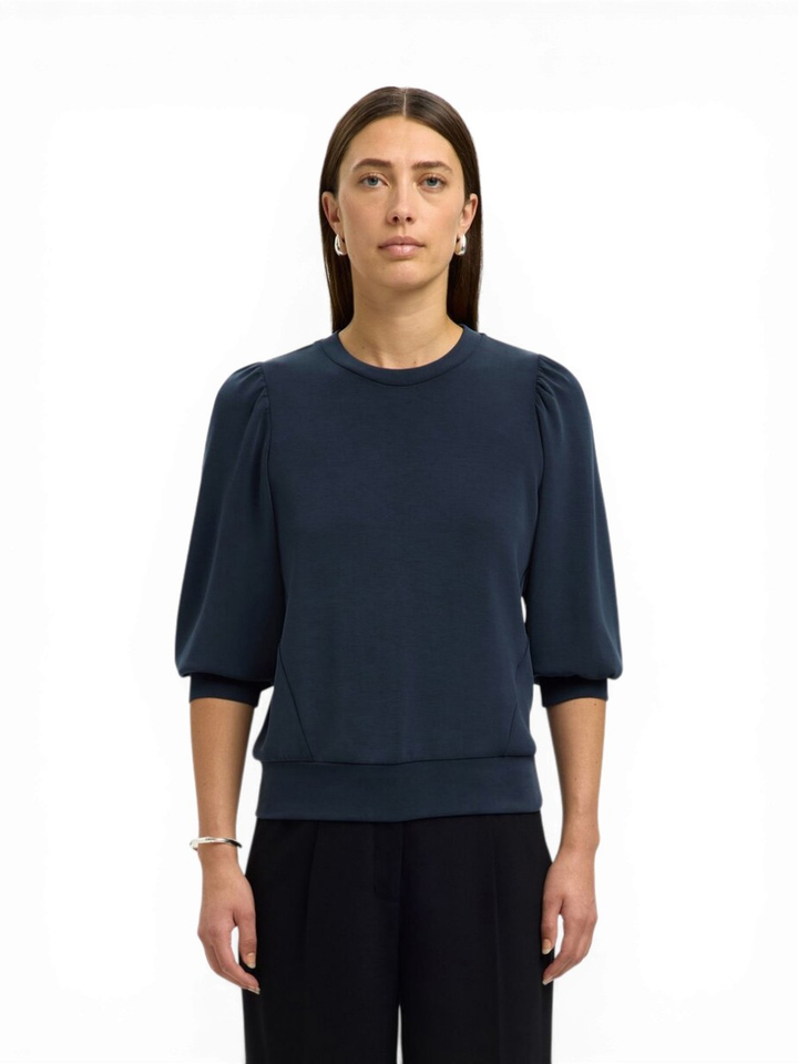 Donkerblauwe pull met driekwart mouwen Selected