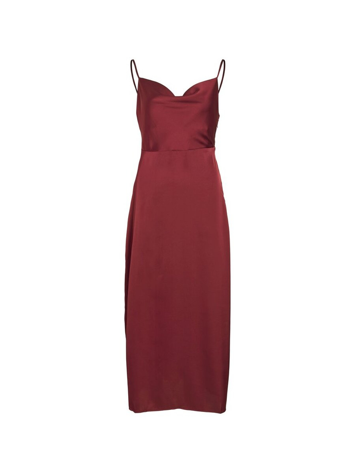 Wijnrode glanzende jurk met watervalhals Viravenna Vila