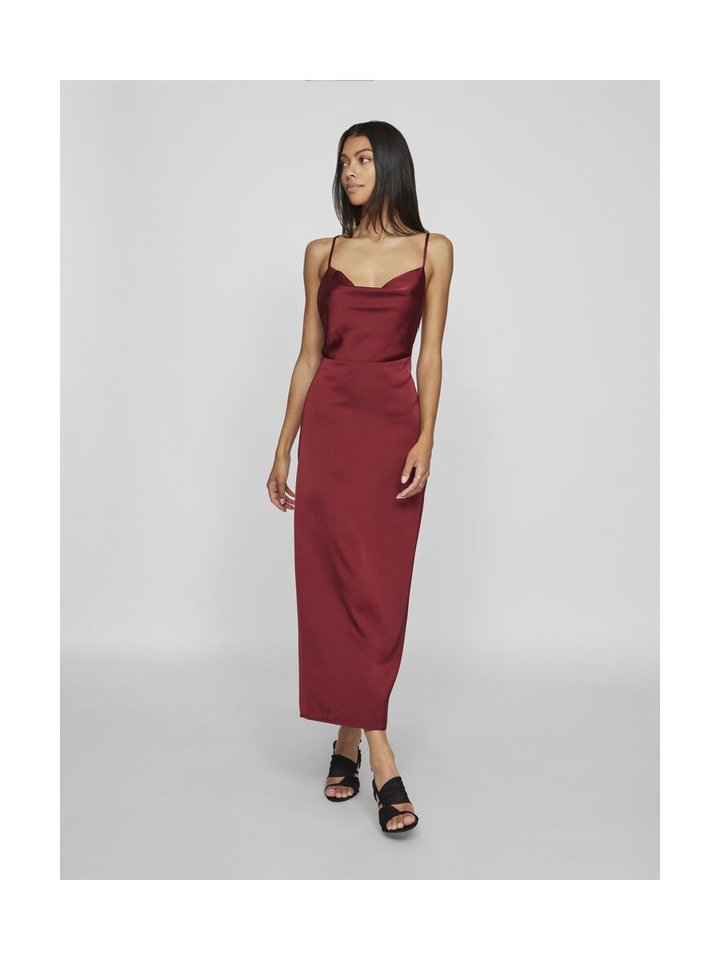 Wijnrode glanzende jurk met watervalhals Viravenna Vila